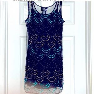 Angie Black Sleeveless Mini Dress with Sequins and Beads